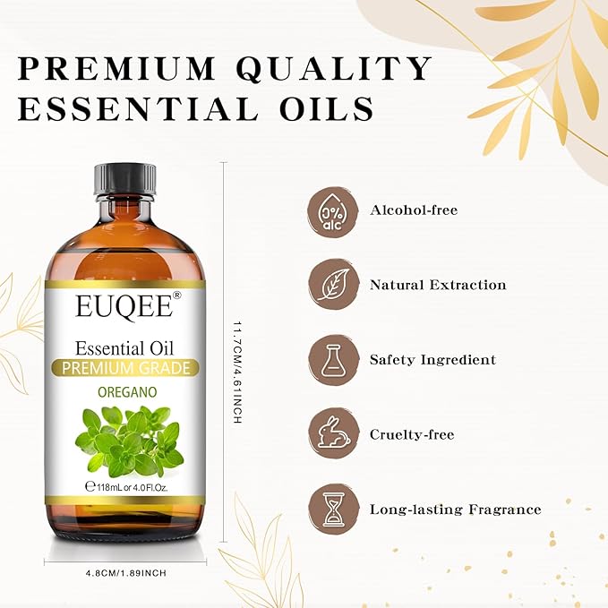 EUQEE Oregano Essential Oil 4oz / 118ML Large Capacity Oregano Oil Pure Aromatherapy Essential Oils with Glass Dropper for Candle Soap Making, Diffusers - Bloomnest