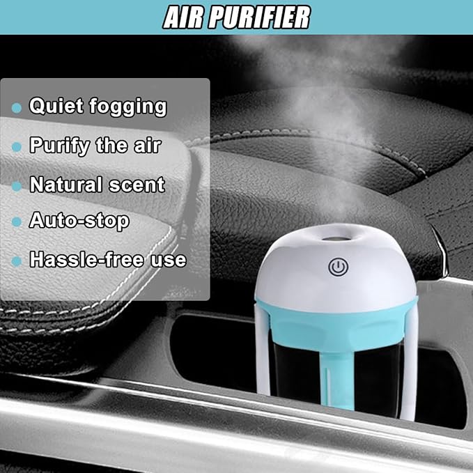 Car Humidifier, Portable Mini Aromatherapy Essential Oil Diffuser, 180-Degree Rotation Cool Mist Humidifier, Vehicle Air Freshener Diffuser with 12V Charging Port for Home Office (Blue) - Bloomnest