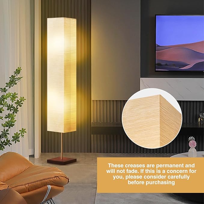 GyroVu Floor Lamp for Living Room, 3 Color Temperature Column Tall Lamp, Standing Lamp with Walnut Base Corner Floor Lamp for Bedroom, Office& Living Room-Beige(Bulbs Included) - Bloomnest