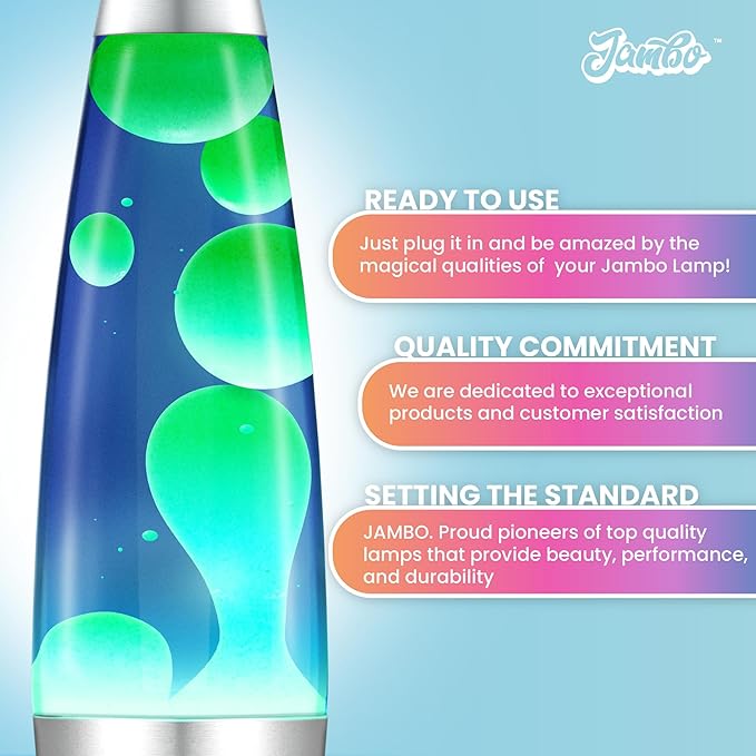 JAMBO 16" Beautiful Lamp- Blue with Yellow/Green Wax, Relaxing Liquid Light, Night Light Nightlight, Home Decor Living Room Office Bedroom Lamp for Adults Teens Kids, Magma Motion - Bloomnest