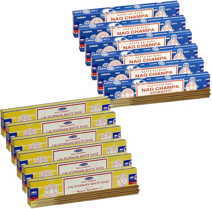 Nag Champa Incense Sticks and Californian White Sage Incense Sticks with Incense Holder Bundle for Home Fragrance and Spiritual Décor