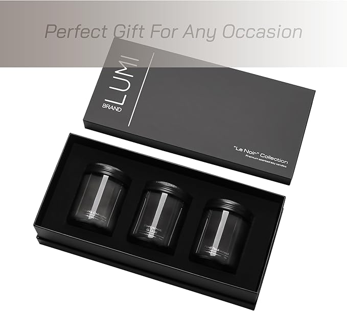 Set of 3 Premium Scented Soy Candles Gift Set | Le Noir Collection - Men’s Cologne, Red Teakwood, Bergamot & Oud | Crackling Wood Wick | Luxury Candles for Relaxation, Home Décor & Gifts | 9.8oz Each - Bloomnest