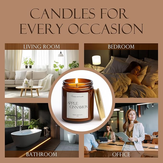 Cinnamon Apple Scented Candles for Home, Natural Soy Wax Aromatherapy Candle Gifts for Men & Women, Highly Scented & Long Lasting Non Toxic Jar Candle for Stress Relief (9oz) - Bloomnest