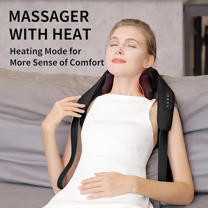 Neck Massager with Heat - Cordless Shiatsu Neck and Back Massager for Pain Relief Deep Tissue, Rechargeable 6D Kneading Brushless Motor Shoulder Massage Gifts for Women Men Home Office Car Christmas - Bloomnest