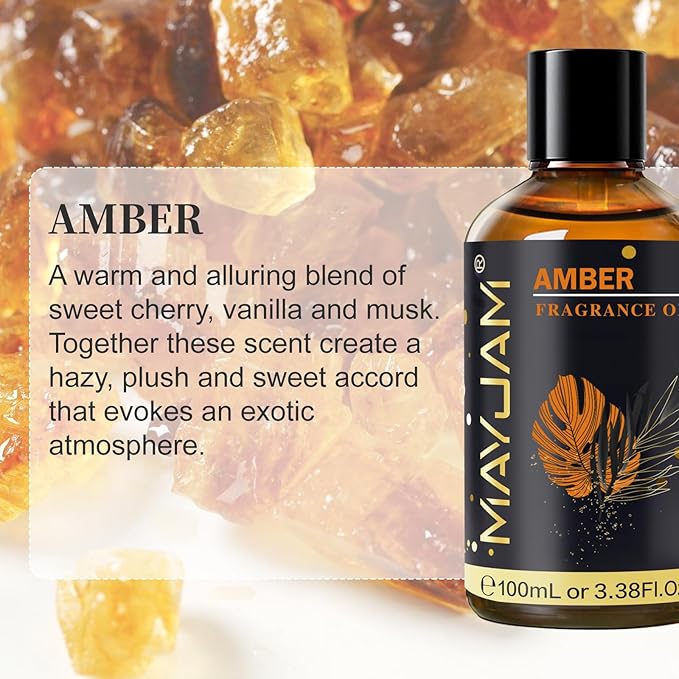 Amber Fragrance Oil Essential Oil, MAYJAM 3.38FL.OZ Amber Oil for Diffusers for Home, Long Lasting Scented Oils for Soap Candle Making - 100ML MAYJAM