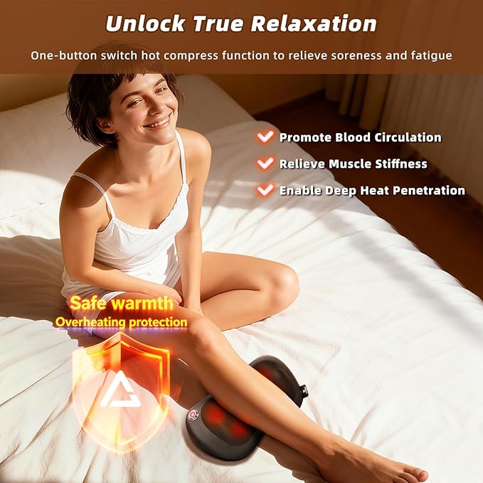 Zenopax Shiatsu Back and Neck Massager with Heat, 3D Deep Tissue Kneading, Cordless Rechargeable Electric Massage Pillow for Muscle Pain Relief, Use at Home, Car, Office, Gifts for Men Women - Bloomnest