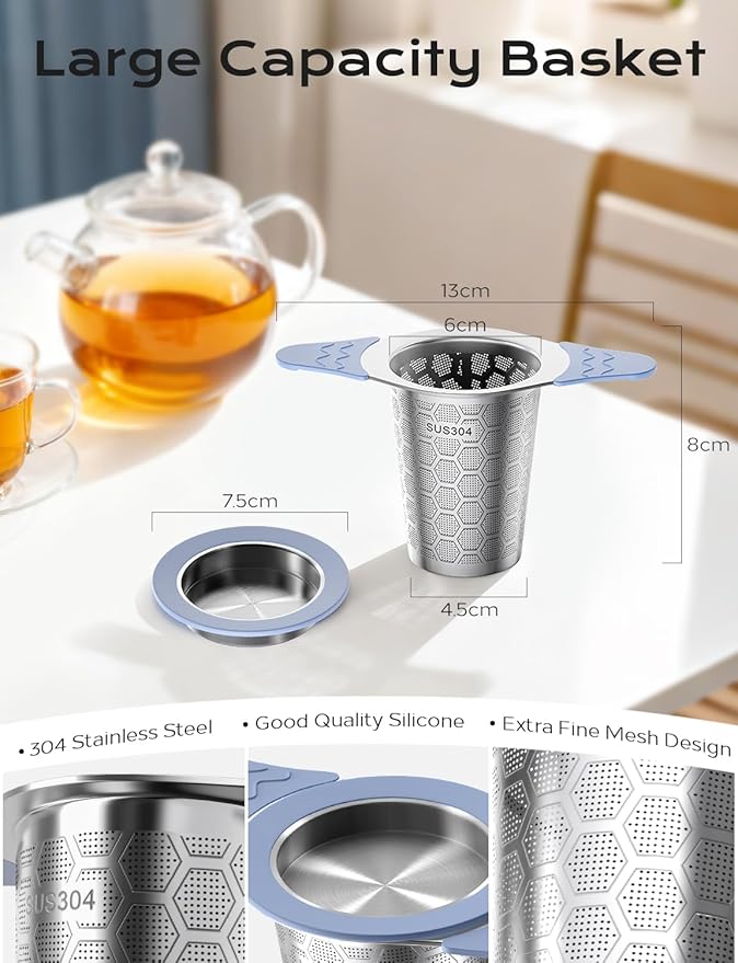 2PCS Tea Infuser for Loose Leaf Tea,Stainless Steel Tea Infuser with Heat Proof Silicone Handles,Extra Fine Mesh Tea Strainers Filter Fine Tea Leaves Effectively,Fits TeaPots/Mugs - Bloomnest