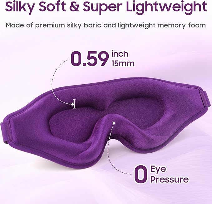 Sleep Mask - Total Blackout 3D Sleeping Mask, Super Lightweight & Silky Soft Eye Mask for Sleeping, Fully Adjustable Fit for Home, Office, Traveling, Meditation, Yoga, Purple - Bloomnest