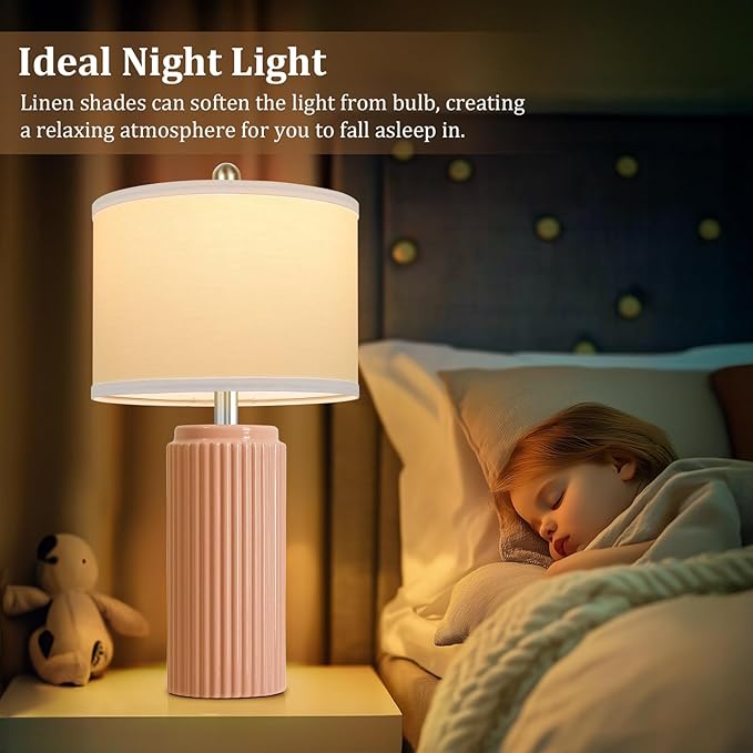 23.5’’ Orange Table Lamps for Bedroom Set of 2, Modern Ceramic Nightstand Lamps for Living Room, Retro Lamps with White Shade Set for Home Office End Table, Farmhouse Bedside Lamps for End Table Dorm - Bloomnest