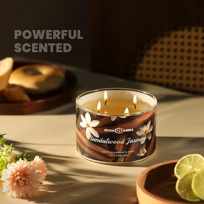 4-Wick Candles for Home Scented - 18oz Soy Wax Blend Candle Over 50Hrs Long-Lasting Fragrance, Home Decor and Housewarming Gifts, Sandalwood Jasmine - Bloomnest