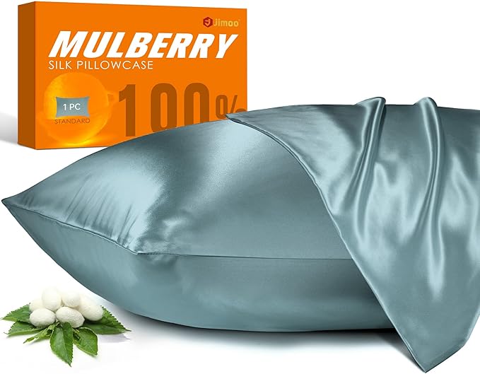 100% Mulberry Silk Pillowcase for Hair and Skin, 22 Momme Pure Natural Silk Pillow Case Both Sided with Zipper, Pillow Cover for Women Mom Men (Airy Blue, Queen 20''×30'', 1 Pack) - Bloomnest