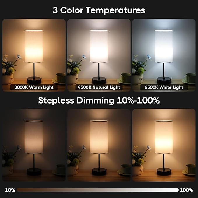 Unicozin 17Inch Table Lamp, 3 CCT 3000K/4500K/6500K & RGB Color Changing, Stepless Dimmable Bedside Lamp for Reading, Ambience Nightstand Light for Home Decor Party, White Shade - Bloomnest