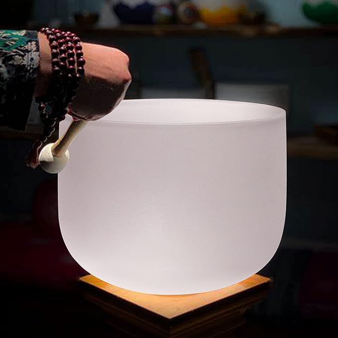 TOPFUND G Note Crystal Singing Bowl Throat Chakra 10" with Heavy Duty Carrying Case and Suede Mallet