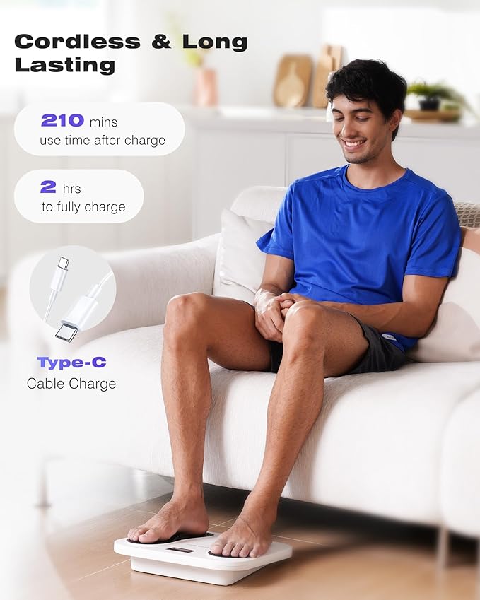 KINGJOY Foot Massager for Neuropathy, Rechargeable EMS TENS Foot Stimulator with 10 Modes 20 Intensities for Circulation Plantar Fasciitis & Swelling Pain Relief, Gifts for Women Men-White - Bloomnest