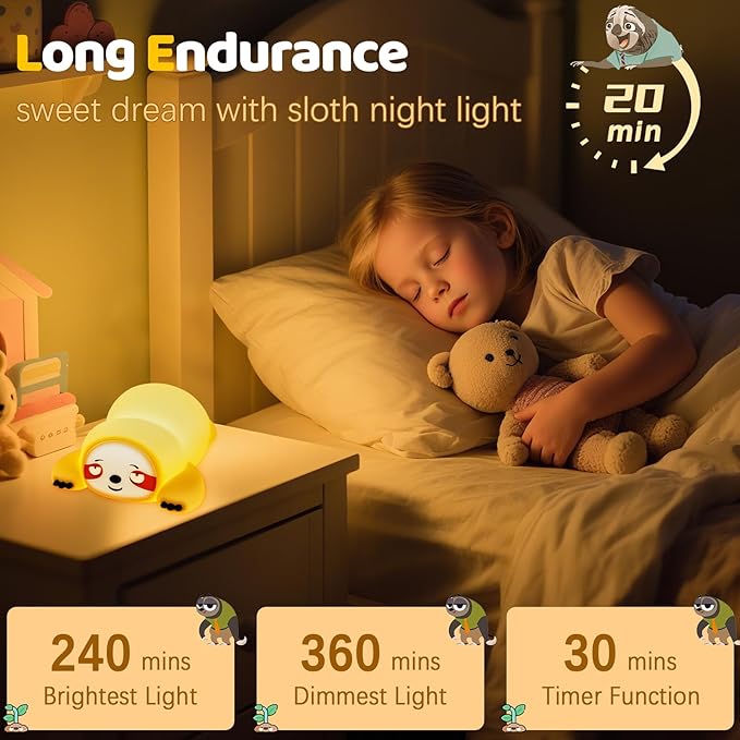 Cute Sloth Gifts Night Light, Funny Sloth Lamp, Rechargeable Squishy Dimmable Weird Nightlight, LED Novelty Animal Cute Stuff, Room Dorm Décor, Silicone Touch Light Up Sloth for Baby Kids - Bloomnest