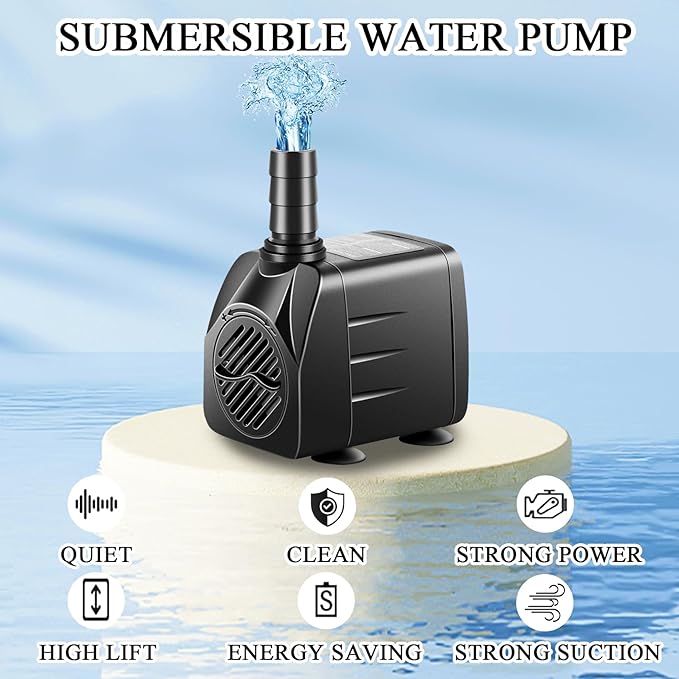 3 Pack Submersible Pump with Led Light, Small Fountain Pump with Tubing, Submersible Water Pump for Aquarium Fish Tank Indoor or Outdoor Pond Fountain Hydroponics Statuary (10W 160GPH) - Bloomnest