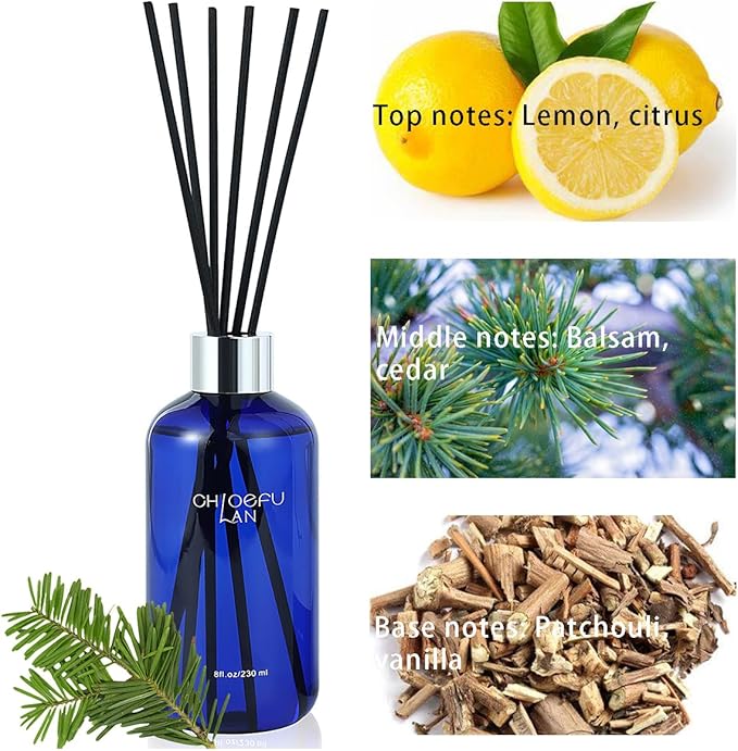 Chloefu Lan Balsam & Fir Reéd Diffuser, 8.1 oz Natural Essential Scented Oil with Diffuser Sticks,Air Fresheners for Home, Christmas Bathroom Decor - Bloomnest