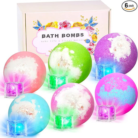 Light Up Bath Bombs with Surprise Inside, 4.23 oz XL Natural Gift Set 6 with Essential Oils, Magnesium Large Bath Bombs for Women Relaxing Spa Skin Moisturize Gifts for Women - Bloomnest