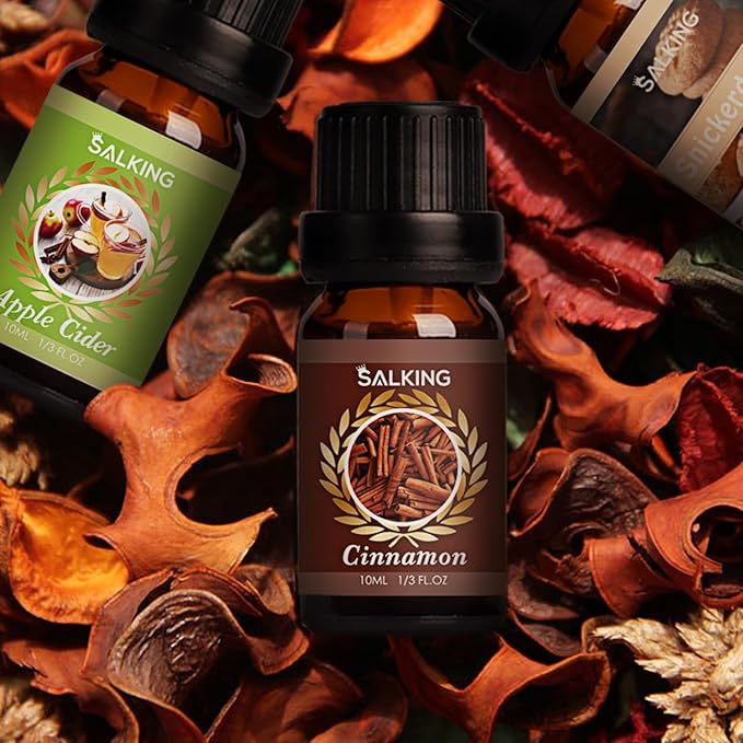 SALKING Autumn Fragrance Oils, Premium Fall Essential Oils for Diffuser, Scented Oils Gift Set for Soap Candle Making Scents - Cinnamon, Pumpkin Spice, Apple Cider, Vanilla, Forest Pine, Snickerdoodle - Bloomnest
