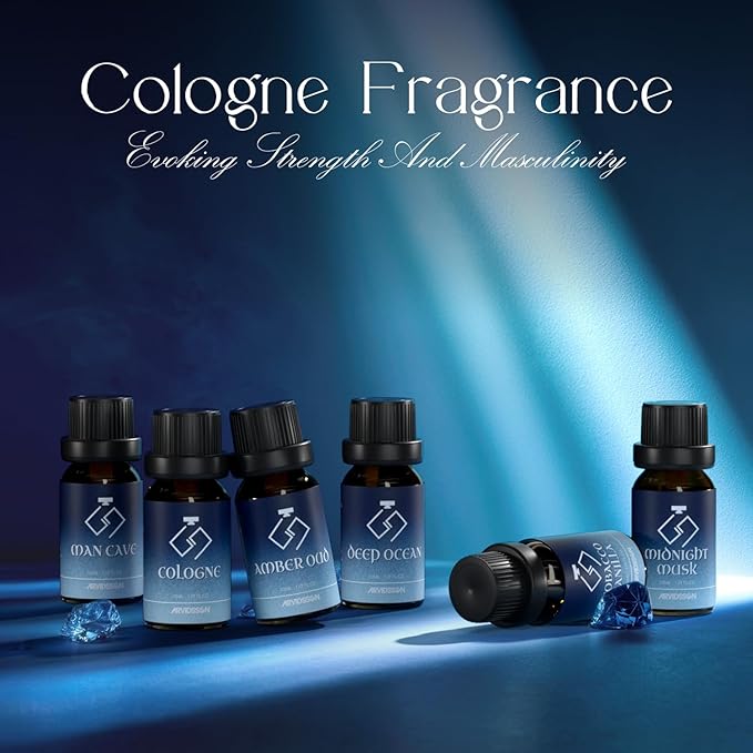 ARVIDSSON Cologne Fragrance Oils Set, Essential Oils for Diffuser | Deep Ocean, Cologne, Amber Oud, Tobacco Vanilla, Man Cave, Midnight Musk, Diffuser Oil Scents for Candle Making, Soap Making - Bloomnest