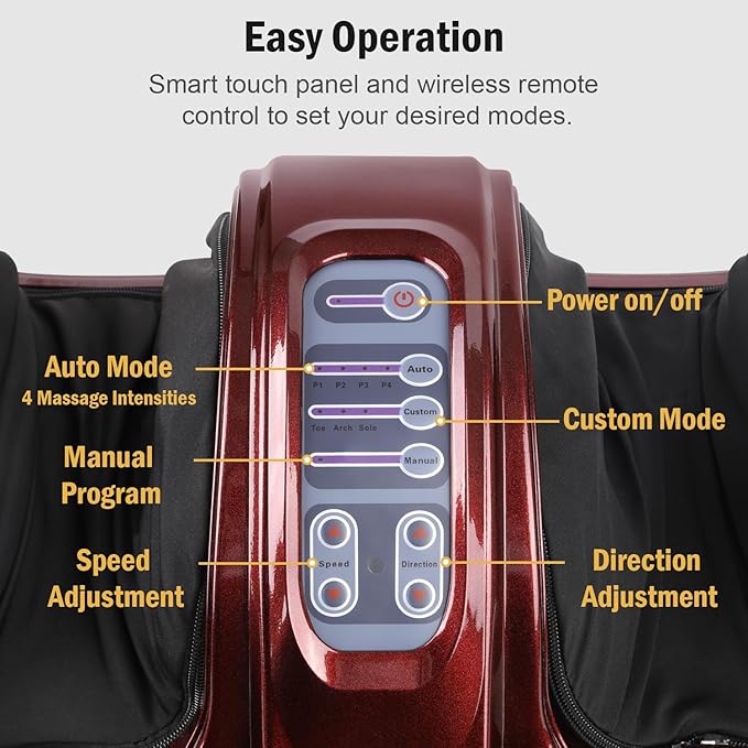H&B Luxuries Shiatsu Foot Massager Machine with Remote Controller, Kneading and Rolling Home Massagers for Feet, Ankle, Calf, Leg, Ideally for Men, Women, Father, Mom Parents and The Elderly, Red
