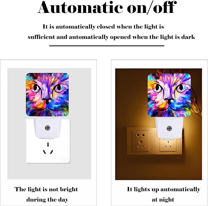 Colorful Cat Face Night Light,Plug Into Wall Decor for Stairway,Hallway,Kitchen,Dusk to Dawn Sensor Nightlights for Boys/Girls/Women/Men Room Gifts - Bloomnest