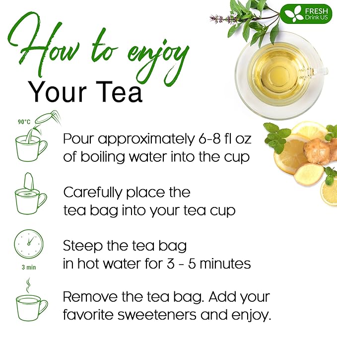 FreshDrinkUS, Premium Tulsi Peppermint Herbal Tea – 135 Tea Bags, 100% Natural, Blend of Tulsi Holy Basil Leaves, and Peppermint Leaves. Made with Natural Material Tea Bags. No Sugar, Vegan. - Bloomnest