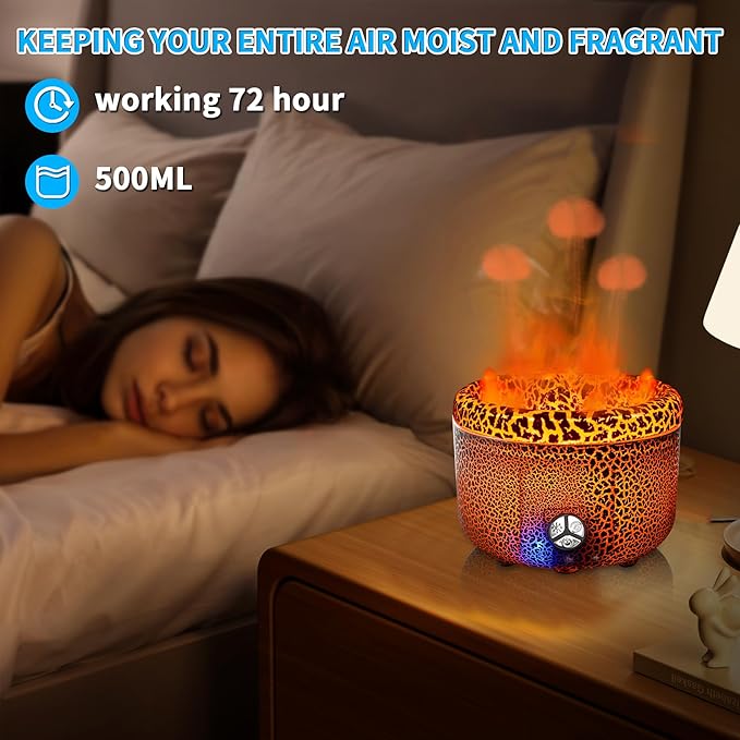 BOHOFAM Essential Oil Diffuser 500ML,Volcano and Flame Diffuser/Humidifier 2 Mode,Three Volcanic Vent Diffusers for Home,Included 4 Hotel Collection Diffuser Oil for Bedroom(Gray Crack) - Bloomnest
