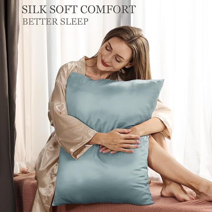Adubor 100% Silk Pillowcase - Mulberry Silk Pillow Cases, 23 Momme 6A Grade Fibers, Silk Pillow Case for Hair and Skin Health, with Hidden Zipper (King 20''×36'', Lake Blue, 1PC) - Bloomnest