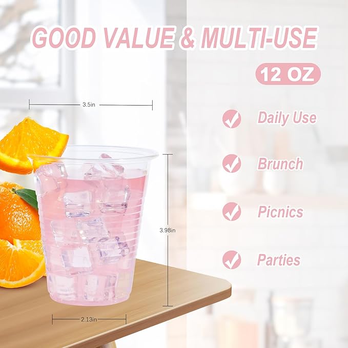 12 oz Clear Plastic Cups, 300 Count Bulk, PP Clear Plastic Cups for Party with Higher Heat Resistance, Suit for Hot Beverages, Soda, Juice (12oz 300count) - Bloomnest