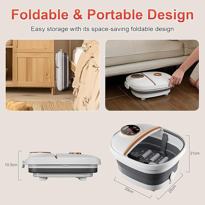 Collapsible Foot Spa Bath with Heat,Foot Massager with Two Side Supports,Leakage Protector,Temperature Control,Bubbles,Red Light,Timer, Feet Spa Tub,Feet Soaker,Gifts (White) - Bloomnest