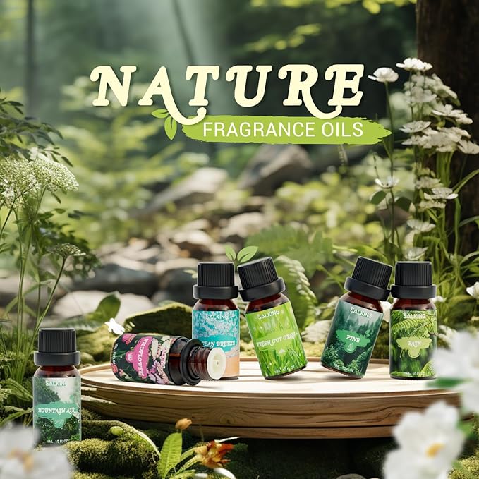 SALKING Nature Fragrance Oils, Premium Essential Oil for Diffuser, Scented Oil Gift Set for Soap Candle Making - Pine, Ocean Breeze, Rain, Fresh Cut Grass, Wildflowers, Mountain Air - Bloomnest