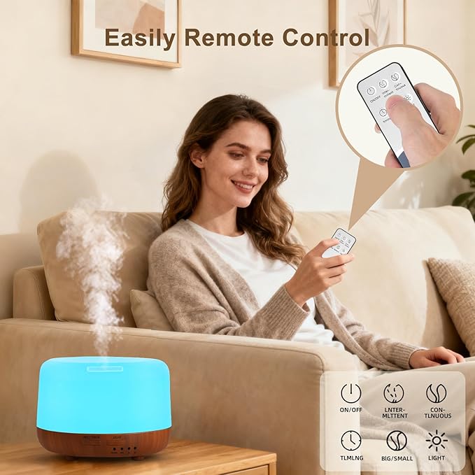 300ML Essential Oil Diffuser for Home, Aromatherapy Diffuser with Remote Control, 7-Color LED Light and 4 Timers, Quiet Auto-Off, Easy to Use for Bedroom Office - Bloomnest