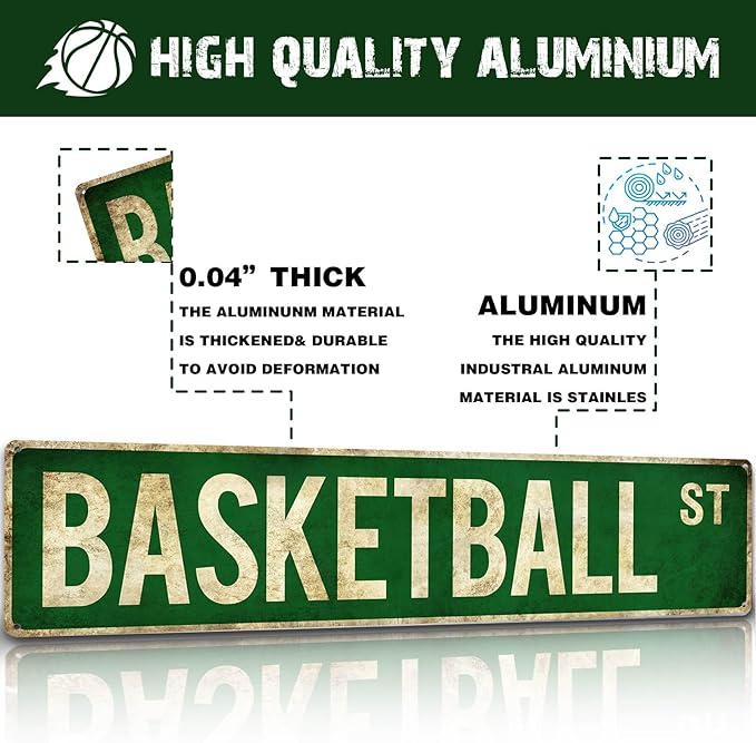Basketball Gifts for Boys 8-12 Accessories Basketball Room Decor Vintage Street Signs Bedroom Wall Art Gear for Teen Boys 12-14 - Bloomnest