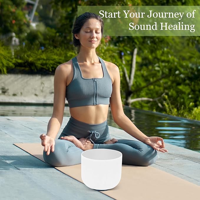 432HZ 8 Inchs C Note White Frosted Crystal Singing Bowl for Meditation Healing Yoga Chakra Quartz Crystal Sound Bowls with Heavy Duty Carry Case and Rubber Mallet,Suede Striker,O-rings - Bloomnest