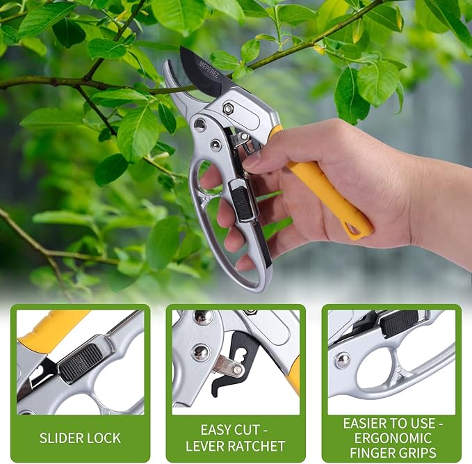 Ultra Sharp Germany Steel Pruning Shears - Cuts 3X Easier, Weak Hand Arthritis Snips, Rust-Resistant, Effortlessly 1-Inch Cut Capacity Garden Scissors, Ergonomic Handle (2 pack-yellow) - Bloomnest