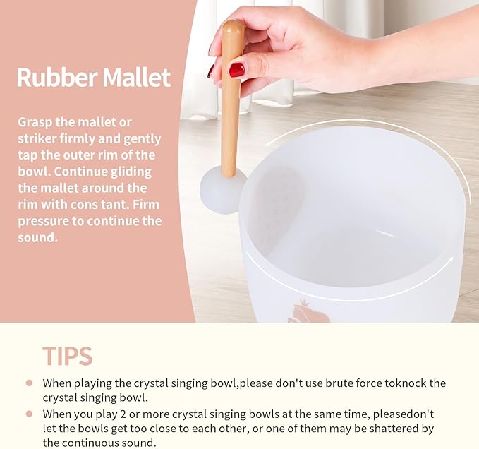 Singing Bowls 432hz C Note 8-Inch Crystal Singing Bowl With A Free Mallet And O-Ring For Sound Healing, Meditation, Yoga, And Sound Baths