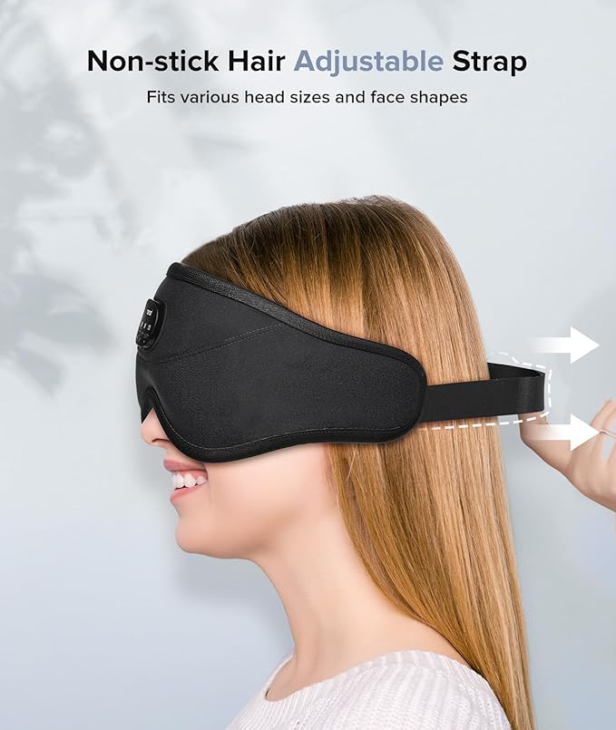 Sleep Mask with Bluetooth Headphones Wireless, TOPOINT 3D Eye Mask for Sleeping Headphones Women Men with Noise Canceling Earbuds, Thin Speaker, Blackout, 15 Hours for Travel, Meditation, CPAP Users - Bloomnest