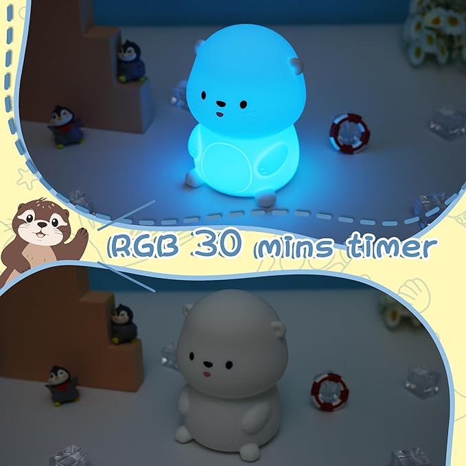 YuanDian Sea Otter Night Light, Gift for Babies and Teens, Decorate Kids' Bedroom with Cute Silicone Otter Nightlights with 8 Color Lights, Christmas Birthday Gift for Children and Toddlers Adults - Bloomnest