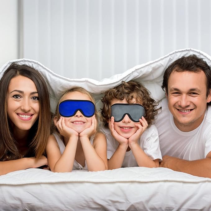 2 Pieces 3D Sleep Mask for Kids Memory Foam Contoured Eye Mask, Travel Sleep Eye Cover with Adjustable Strap, 3D Blindfolds(Blue and Gray) - Bloomnest