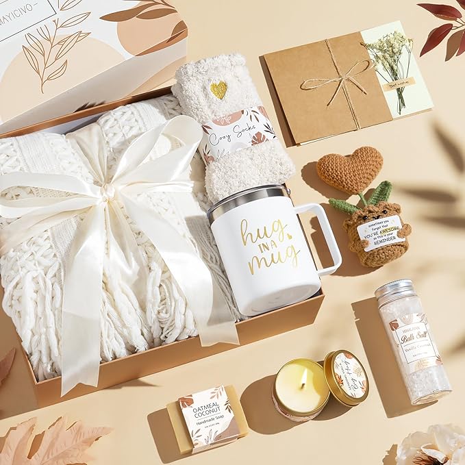 Self Care Gifts Get Well Soon Gift Baskets for Women, Birthday Gifts for Women Care Package, Unique Sympathy Gift Basket Spa Thinking of You Valentines Day Gift Set for Her Wife Mom Best Friend Sister - Bloomnest