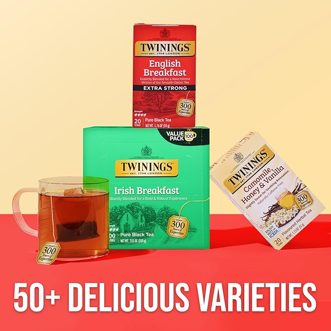 Twinings Extra Strong English Breakfast Black Tea Individually Wrapped Bags, 20 Count (Pack of 6), Robust, Caffeinated, Enjoy Hot or Iced, 120 Teabags - Bloomnest