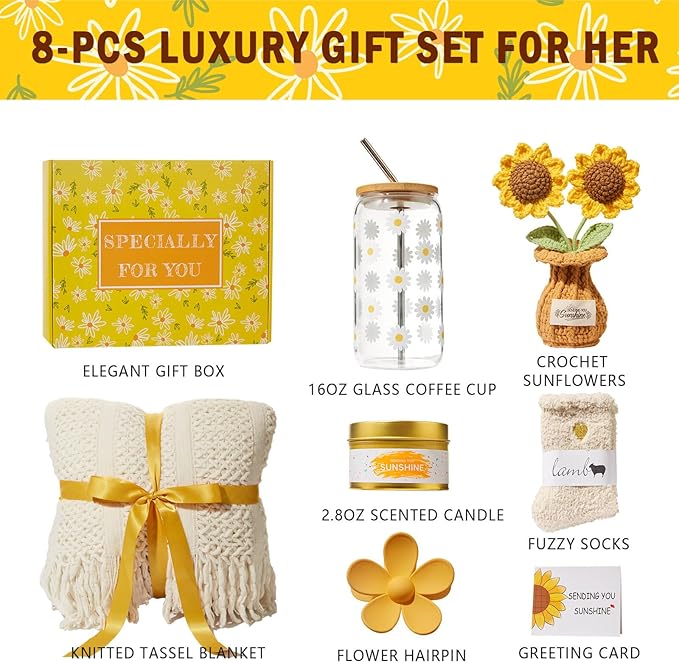 Birthday Gifts for Women, Christmas Self Care Get Well Gifts Baskets for Women, Sending Sunshine Sunflower Care Package, Thinking of You Thank You Inspirational Gift for Friend, Mom, Sister, Wife - Bloomnest