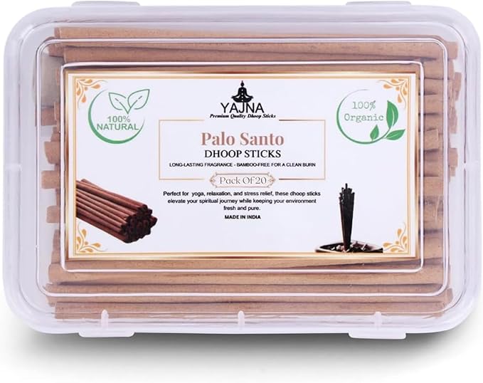 Yajna Palo-Santo-100%-Natural-Incense-Bambooless-Dhoop-Sticks Handmade-Organic-Chemicals-Free for-Purification-Relaxation-Positivity-Yoga-Meditation The-Best-scents-4.5-Inches-20-Count Yajna