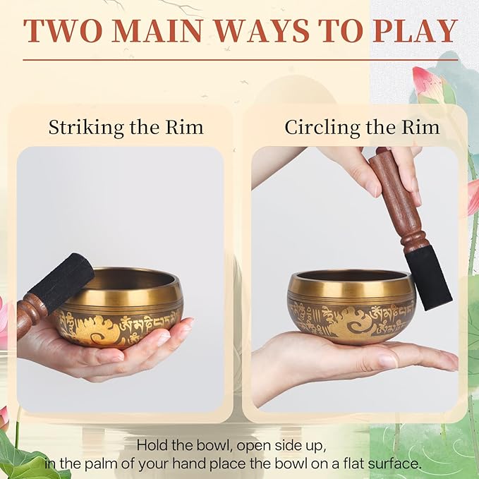 AKLOT HandMade Meditation Singing Bowl: Tibetan Sound Bowl Set with Pure Tone, Sound Bath Bowl with Cushion, Mallet, Spiritual Gift for Chakra Clearing, Mind Healing, Yoga, Prayer, Relaxation (4 Inch)