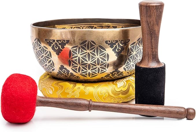 Large Tibetan Singing Bowl Set - 8.5" Master Healing Grade For Sound Bath Chakra 7 Metal Meditation Yoga By Himalayan Bazaar HimalayanBazaar