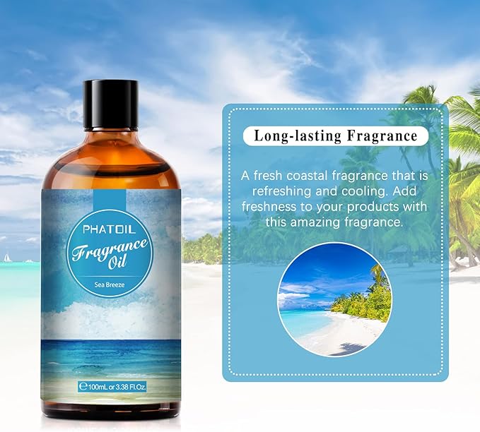 PHATOIL 3.38FL.OZ Sea Breeze Fragrance Oils for Aromatherapy, Essential Oils for Diffusers for Home, Perfect for Diffuser, DIY Candle and Soap Making, DIY Scented Products - 100ml - Bloomnest