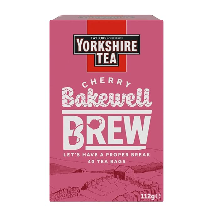 Yorkshire Tea Cherry Bakewell Brew, Pillow Tea Bags, 40 Count (Pack of 1), Caffeinated, Enjoy Hot or Iced, 40 Teabags - Bloomnest