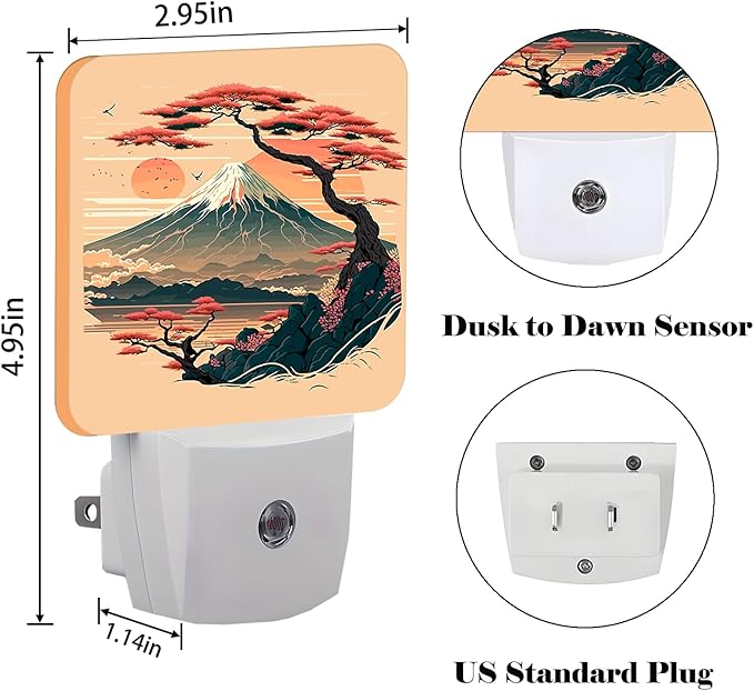 Mount Fuji Night Light,Plug-in Night Lights with Dusk to Dawn Sensor for Stairway,Hallway,Bedroom Sleep Friendly Ideal for Women/Girls/Boys Gift,0.5w - Bloomnest