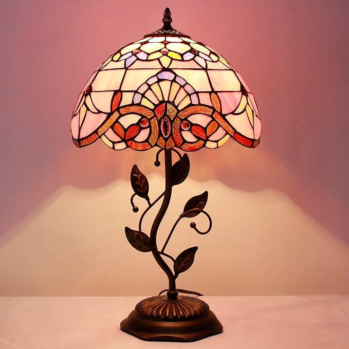 Tiffany Lamp Table Lamp Stained Glass Desk Lamps 12X12X19 Inches Reading Light Decor Bedroom Living Room (Pink Baroque Style) - Bloomnest